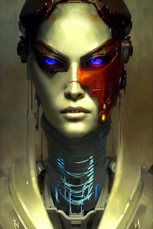 Image similar to full character portrait max mad cyberpunk, half - robot solider girl character design, final fantasy face, painting by gaston bussiere, katsuya terada, nc wyeth, greg rutkowski, craig mullins, vermeer, trending on artstation, jeffery catherine jones