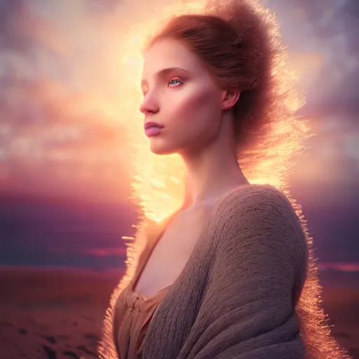 Image similar to photographic portrait of a stunningly beautiful female alchemist with spells in soft dreamy light at sunset, contemporary fashion shoot, by edward robert hughes, annie leibovitz and steve mccurry, david lazar, jimmy nelsson, breathtaking, 8 k resolution, extremely detailed, establishing shot, artistic, hyperrealistic, perfect face, octane render