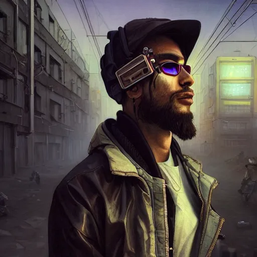 Prompt: A portrait of a cyberpunk thug guy on the street of a Soviet slum on the moon, Norilsk, sci-fi, fantasy, intricate, very very beautiful, elegant, highly detailed, digital painting, artstation, concept art, smooth, sharp focus, illustration, art by artgerm and greg rutkowski and alphonse mucha