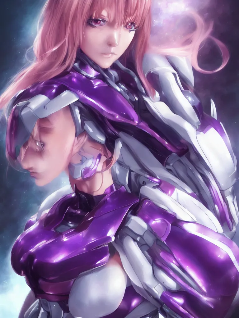 Image similar to A realistic anime portrait of a woman in a Gundam suit with glowing purple, digital painting, by Stanley Artgerm Lau, Sakimichan, WLOP and Rossdraws, digtial painting, trending on ArtStation, SFW version