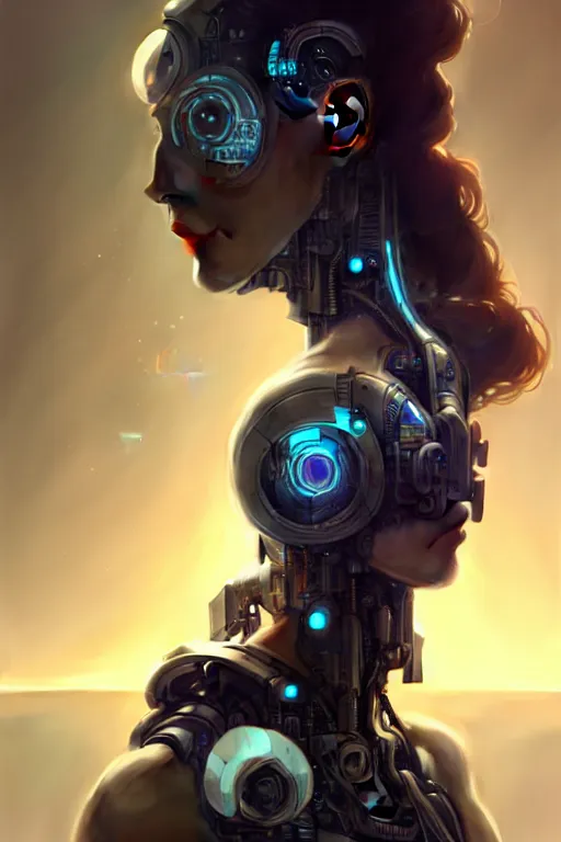 Prompt: an ultra realistic beautiful cyborg woman with eyes-closed, sci-fi, cyberpunk, intricate details, elegant, highly detailed, photorealistic, digital painting, octane render, concept art, eerie, 8k, art by artgerm and greg rutkowski and alphonse mucha