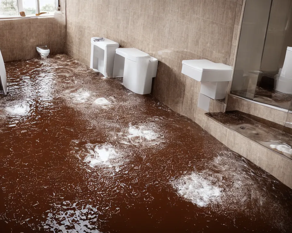 Image similar to flooded bathroom with brown water