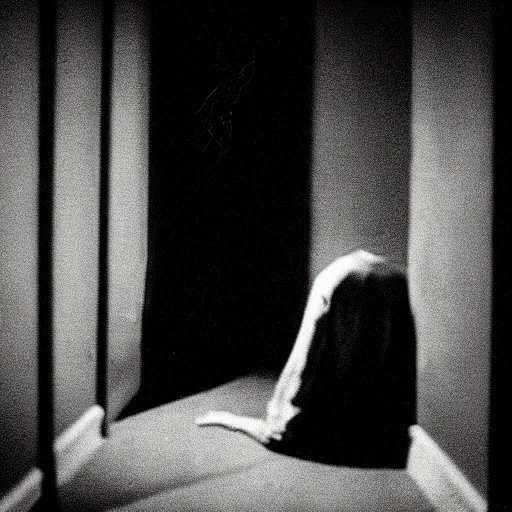 Image similar to An uncanny creature in the shadows, dark, horror, 35 mm, film shot, film grain