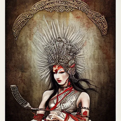 Image similar to Apsaras warrior with shield,traditional Chinese textures, hyper detailed, smooth,by Brook Shaden