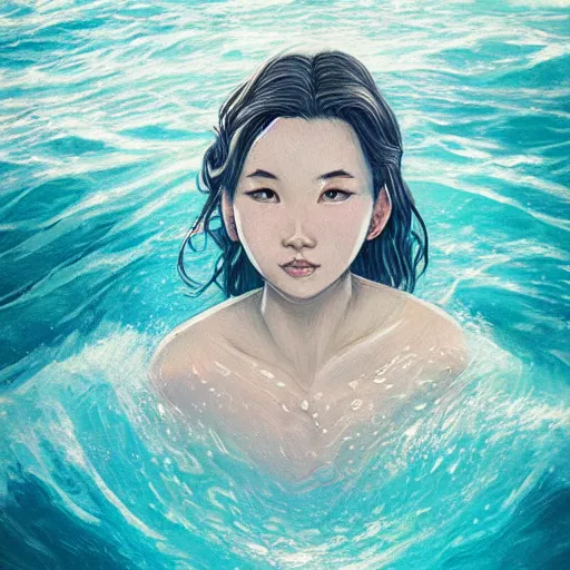 Image similar to Portrait of a woman swimming in the ocean by Rossdraws, highly detailed, ultra detailed, ultra realistic, trending on artstation