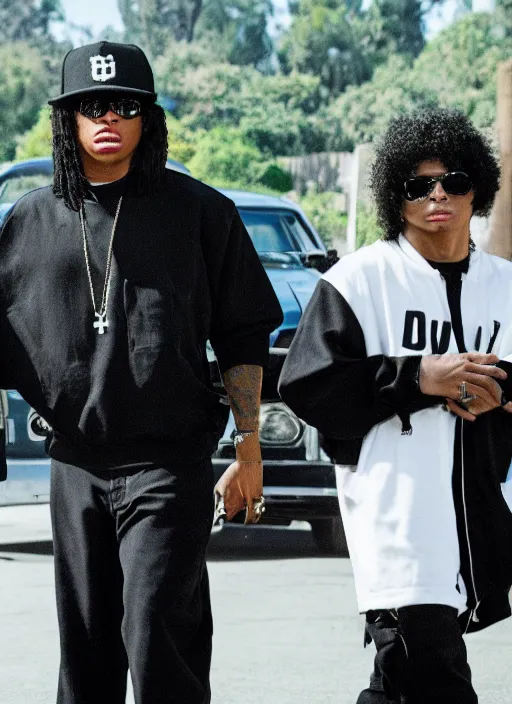 Prompt: film still of cardi b as eazy e in straight outta compton,