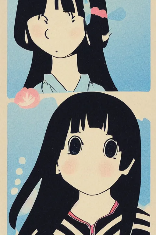 Prompt: portrait of a cute mamoru chiba style illustration of a young girl mamoru chiba style