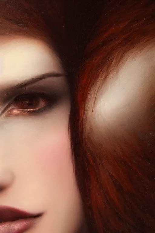 Image similar to hyperrealism oil painting, close - up portrait of european medieval brunette vampire fashion model, knight, steel gradient mixed with nebula sky, in style of baroque