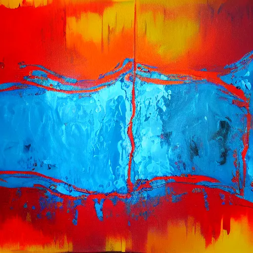 Image similar to acrylic abstract painting on canvas using primary red and blue