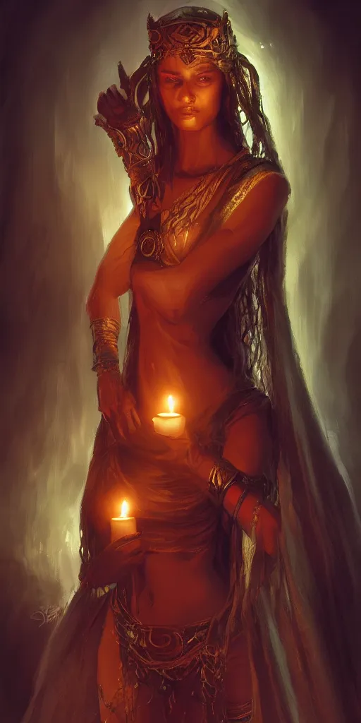 Image similar to very beatiful girl close to a candle in dark room queen of the damned, dramatic light, highly detailed, digital painting, artstation, concept art