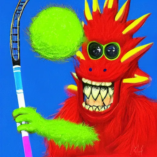 Image similar to a tennis ball monsters, colorful, digital art, fantasy, magic, chalk, trending on artstation, ultra detailed, professional illustration by basil gogos