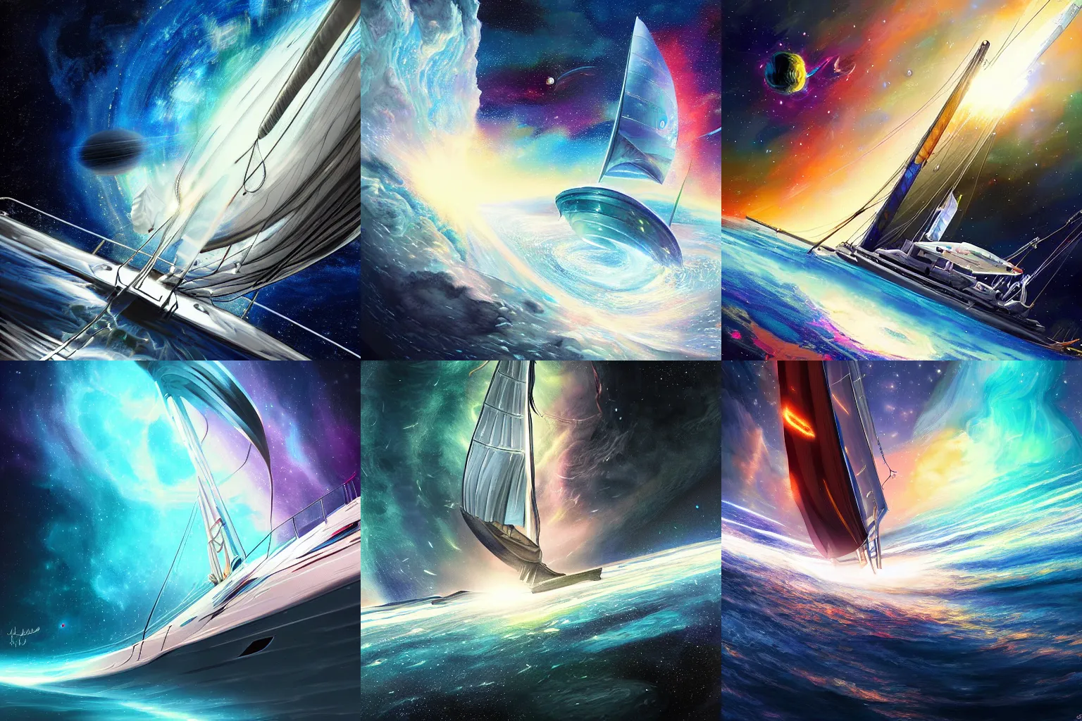 Prompt: beautiful digital painting of a cosmic yatch sailing through space, hyperdetailed, trending on Artstation