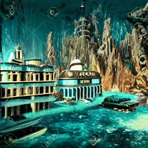 Prompt: underwater city 1 9 5 0 s realistic retro