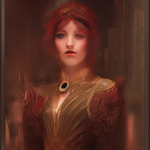 Image similar to portrait of a beautiful mechanical girl, ornamental, photorealism, cinematic atmosphere, elaborate, highly detailed, ornate, futuristic, dramatic lighting, 4 k, by waterhouse, - h 8 5 0 - w 6 0 0