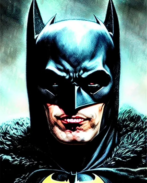 Image similar to batman fantasy character portrait, ultra realistic, cinematic, concept art, wide angle, intricate details, hologram, highly detailed by greg rutkowski, aaron horkey, gaston bussiere, craig mullins, simon bisley, arthur rackham