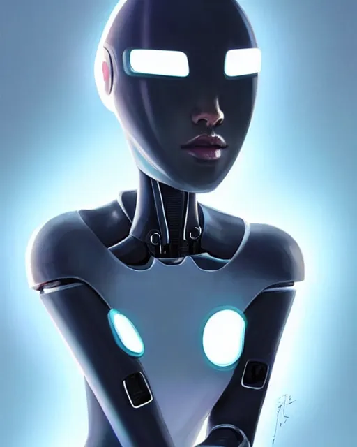 Prompt: concept art of a cute sleek futuristic robot girl with a screen as a face and a cute face, wearing tight simple clothes, with a sleek design | | cute - fine - fine details by stanley artgerm lau, wlop, rossdraws, james jean, andrei riabovitchev, marc simonetti, and sakimichan, trending on artstation