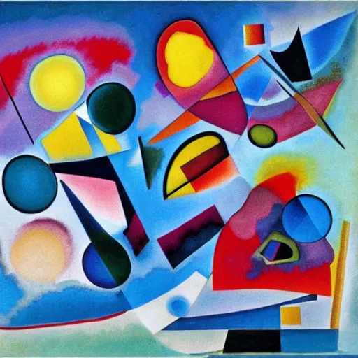 Prompt: blue waterfall shapes by Wassily Kandinsky