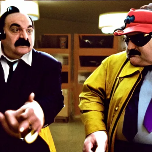 Prompt: Wario and Waluigi in The Sopranos, film still