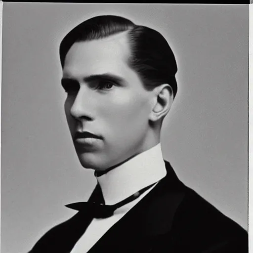 Image similar to A photograph portrait of Jerma985 with slicked back hair in the early 1900s, taken in the early 1900s, grainy, taken on a early 1900s Kodak Camera, realistic, hyperrealistic, very realistic, highly detailed, very detailed, extremely detailed, detailed, digital art, trending on artstation