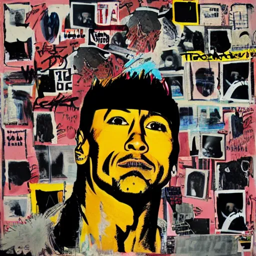 Image similar to dwayne johnson album cover basquiat style