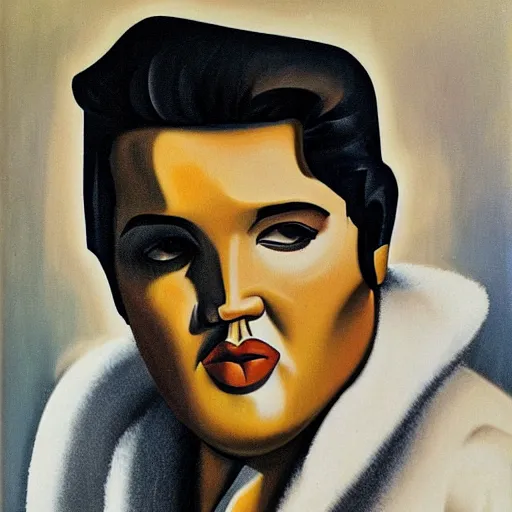 Image similar to portrait of elvis presley, by tamara de lempicka