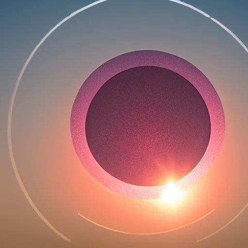 Prompt: round sun, redpink sunset, ethereal abstract, diffused olafur eliasson, natural geographic photography