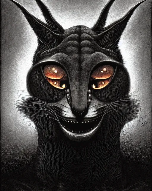 Image similar to anthropomorphic caracal wearing vr, character portrait, portrait, close up, concept art, intricate details, highly detailed, horror poster, horror, vintage horror art, dark, gritty, realistic, terrifying, in the style of michael whelan, beksinski, and gustave dore