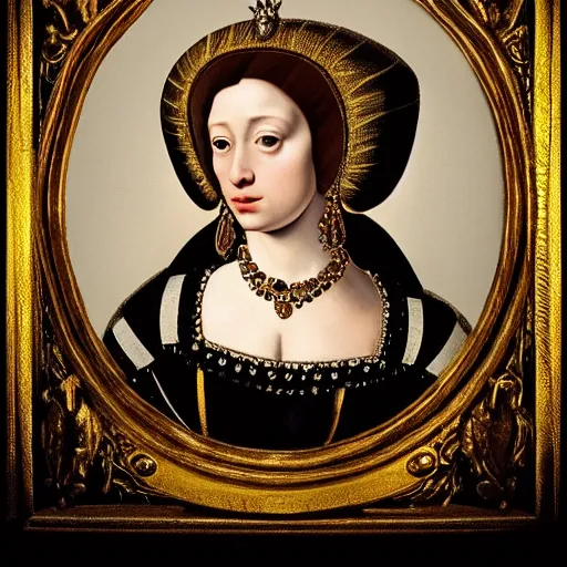 Prompt: portrait, headshot, digital painting, of a 15th century, beautiful princess, completely incased in a quarter inch thick clear plastic shell, light hair, precious jewels, baroque, ornate clothing, scifi, Space esploration, realistic, hyperdetailed, underexposed, chiaroscuro, art by caravaggio and gerome