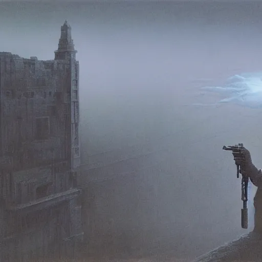 Image similar to a detailed matte painting of a Ghostbuster by Zdzislaw Beksinski