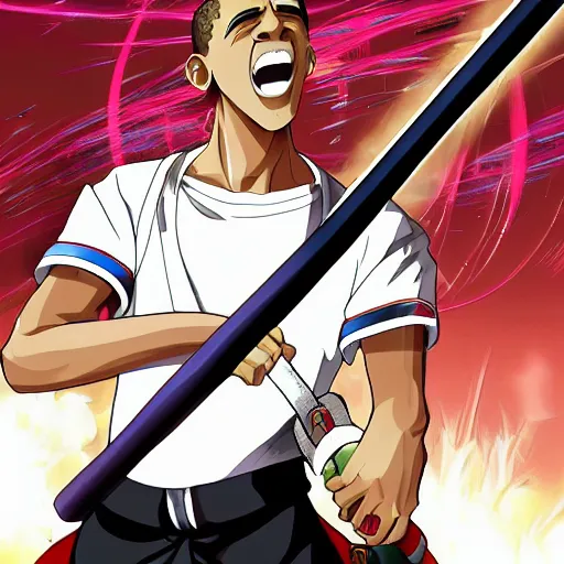 Image similar to obama as an anime swordfighter