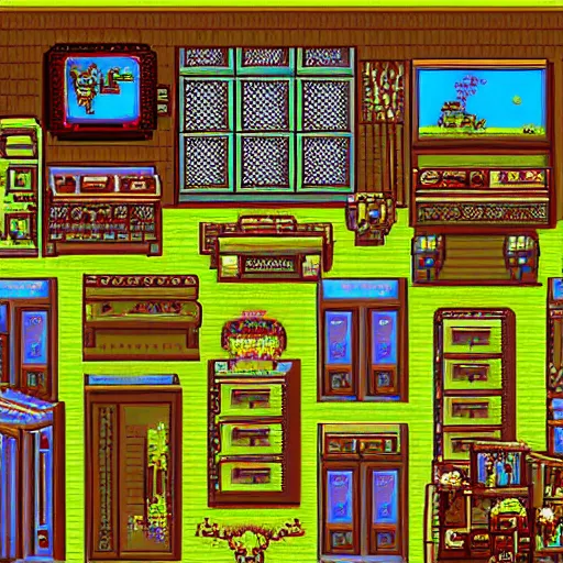 Image similar to 9 0 s bedroom, beautiful detailed pixel art, intricate details, beautiful, dithered gradients, volumetric lighting, old school computer game graphics, crpg, d & d, pixel art