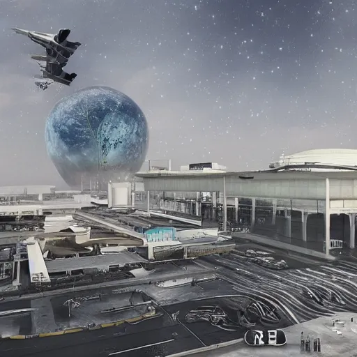 Prompt: sci-fi airport in view from above oily gloss specularity reflection with organic forms on the coronation of napoleon painting, on moon with medium size man walking with black background and digital billboard in the middle. unreal engine 5, keyshot, octane, artstation trending, by Zaha Hadid architects, by Matrix film color, high contrast pinterest black plastic, dark atmosphere pinterest tilt shift, 4k, 8k, 16k.