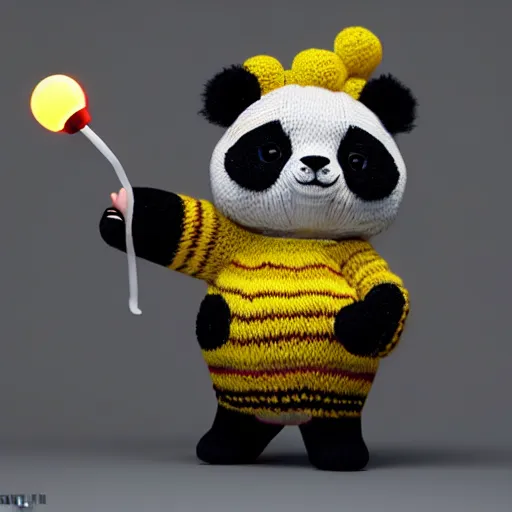 Prompt: knit candypunk panda, high - quality, character design!!!! beautiful lighting, magicpunk, dollpunk, 1 6 k, oled, octane, redshift, hyper detailed, excellent detail