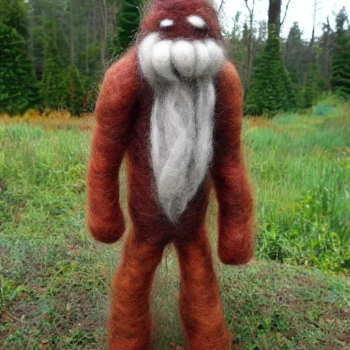 Image similar to a needle felted bigfoot, needle felting art.