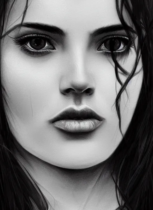 Image similar to up close portrait of a beautiful woman in black and white, art by diego fazio and diegoKoi and oscar Ukono, concept art, sharp focus, artgerm, 8k highly detailed