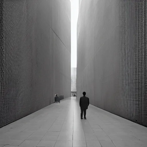 Prompt: a man alone in a city by tadao ando