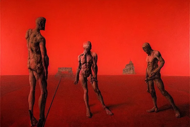 Image similar to only with red, caesar after war, the deal, a red tiger, in hoc signo vinces, rome in background, an ancient path, in the style of beksinski, part by hopper, part by rodcenko, part by hofbauer, intricate composition, red by caravaggio, insanely quality, highly detailed, masterpiece, red light, artstation