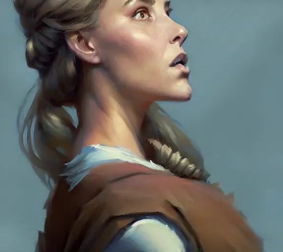 Image similar to greg manchess portrait painting of beautiful princess as game of throne character, medium shot, asymmetrical, profile picture, organic painting, sunny day, matte painting, by greg rutkowski, by greg tocchini, by james gilleard, by joe fenton, dynamic lighting, gradient light blue, brown, blonde cream and white color scheme, grunge aesthetic