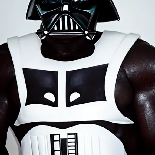 Image similar to a bodybuilder wearing Darth Vader's mask