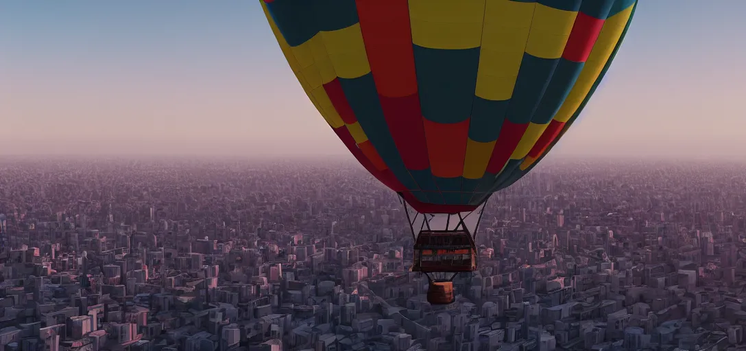 Image similar to a giant hot air balloon of hank hill looms over a city, rendered in octane, high detail, 8 k