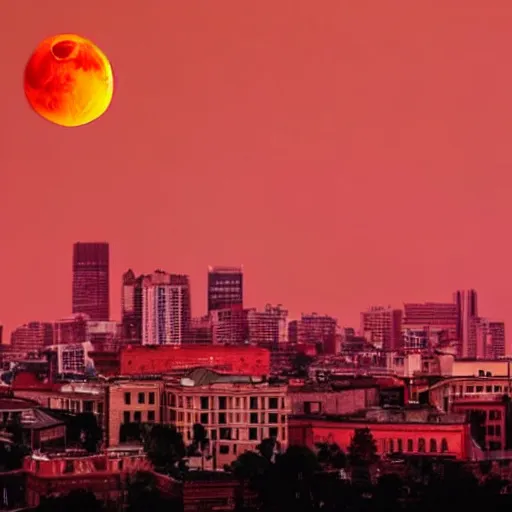 Image similar to A huge city built on top of the blood red moon