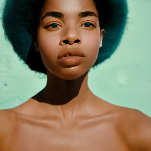 Image similar to realistic photoshoot for a aime leon dore lookbook, color film photography, portrait of a beautiful woman in style of tyler Mitchell, 35mm, location outside, graflex