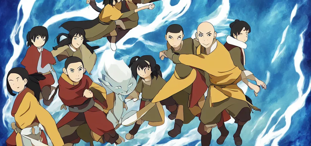 Image similar to Avatar the Last Airbender poster in the style of Studio Ghibli