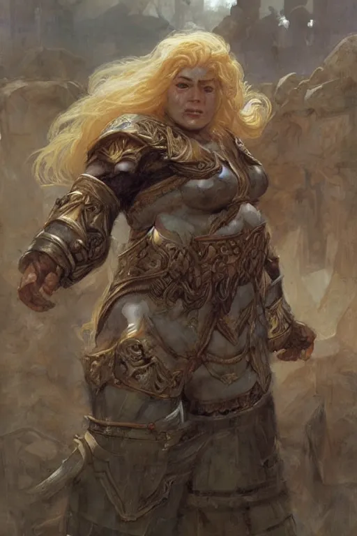 Prompt: a dwarven female warrior, by Edgar Maxence and Ross Tran and Michael Whelan