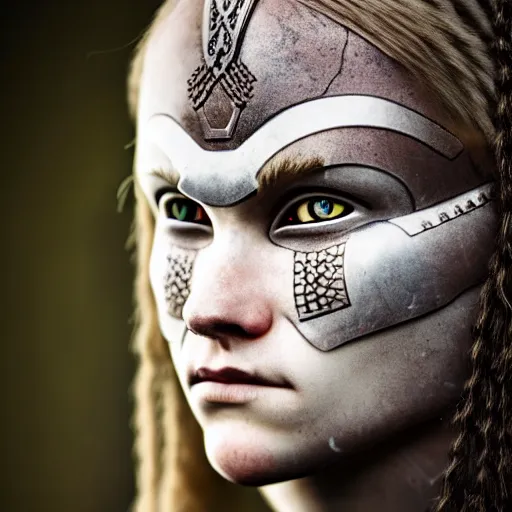 Prompt: photo of a real-life beautiful nordic female warrior, highly detailed