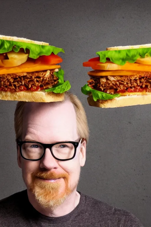 Prompt: 📷 portrait of adam savage the sandwich, made of food, no hat, still image, dynamic lighting, 4 k