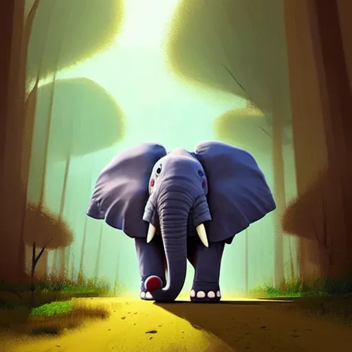 Image similar to Goro Fujita illustrating a big elephant calmly walking through the forest, by Goro Fujita, concept art, sharp focus, highly detailed, ArtStation