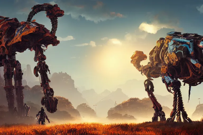 Image similar to tallneck machine mecanical creature robot of horizon forbidden west horizon zero dawn bioluminiscence global illumination ray tracing hdr fanart arstation by ian pesty and alena aenami artworks in 4 k