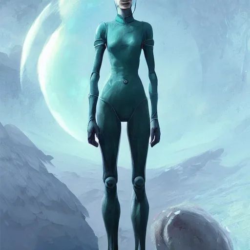 Prompt: A young girl apart of the alien resistance for her planet, Graceful body structure,cute,Symmetrical face,highly detailed,elegant,Marc Simonetti and Caspar David Friedrich, Trending on artstation