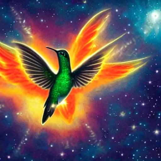 Image similar to hummingbird on fire in space